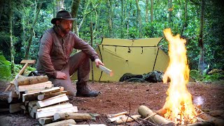 Rainy Overnighter Under an Oil Cloth Tarp Shelter [upl. by Frechette]