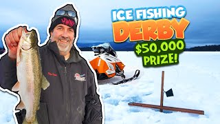 Ice Fishing Derby  50000 PRIZE Catching Rainbows Lakers amp Cusk [upl. by Latnahc771]