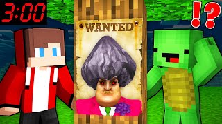 Scary MISS T is WANTED by JJ and Mikey At Night in Minecraft Challenge  Maizen [upl. by Eitsrik685]