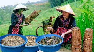 The process of making eel bait in terraced fields on rainy days  Bếp Trên Bản [upl. by Aihsatan787]