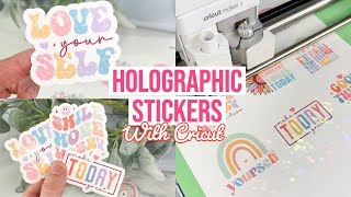 HOW TO MAKE HOLOGRAPHIC LAMINATE SHEET STICKERS WITH CRICUT PRINT THEN CUT [upl. by Einna]