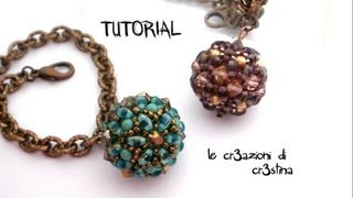 Tutorial Sfera Rivestita con Twin Beads  Superduo Bicono e Perle Swarovski  Beaded Bead [upl. by Abagael]