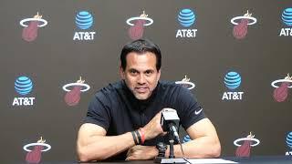 Erik Spoelstra Talks Miami Heat Starting Lineup vs Pelicans Tyler Herro Return New Shot Dru Smith [upl. by Ceciley]