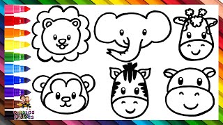 Dibuja y Colorea Animales Salvajes 🦁🐘🦒🐵🦓🦛🌈 Dibujos Para Niños [upl. by Bertasi]