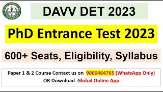 DAVV DET 2023 Devi Ahilya VishwavidyalayaDAVV  Seats Syllabus  Exam pattern DAVV DET 2023 [upl. by Haelat]