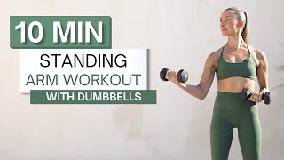 10 min STANDING ARM WORKOUT  With Dumbbells  Zero Planks or Pushups [upl. by Ahsikit372]