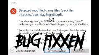 quotDetected modified game filesquot FiveM Game Crash fix🩹 FiveMGerman [upl. by Swetiana]