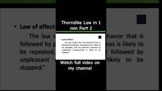 thorndike law in 1 min Part 2 saniyalearningtutorial video shorts viralvideo [upl. by Yup96]