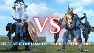 WARHAMMER III Total War  Belegar Ironhammer VS Saurus Oldblood [upl. by Kimber]