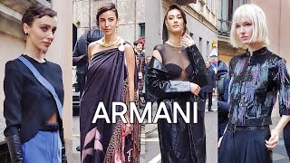 ARMANI Fashion Show Guests and Milan Street Style Milan Fashion Week [upl. by Metsky]