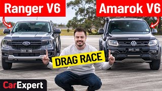 VW Amarok V6 v Ford Ranger V6 Dragparison Drag race sound test amp 0100 [upl. by Hoem69]