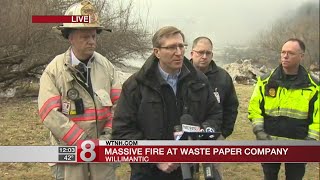 Massive fire under control at Willimantic Waste Paper Co area schools closed [upl. by Akenna]