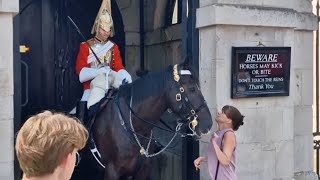 ❤️ warming moment Kings guards nods his head reassure disabled woman its OK to stroke the horse [upl. by Aia]