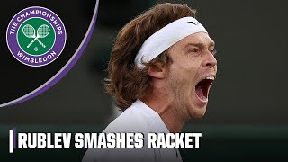 WIMBLEDON TANTRUM Andrey Rublev smashes racket into his knee after mishit  Wimbledon on ESPN [upl. by Ahsitul]