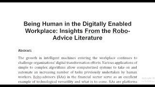 Being Human in the Digitally Enabled Workplace Insights From the Robo Advice Literature [upl. by Fredette]