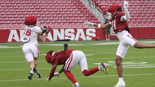 Video from Arkansas football spring practice No 5 [upl. by Atenahs]