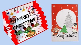 Merry Christmas Popup Greeting Card  DIY Christmas Card Making 2024  Christmas Tree Card [upl. by Uticas]