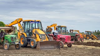 JCB 3DX Loading Murum in Mahindra Yuvo 575 Sonalika 745 Kubota 4501 Swaraj843 John Deere5045 Tractor [upl. by Ciredec]