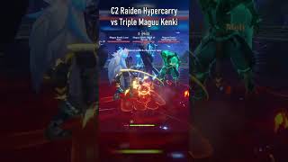 RAIDEN HYPERCARRY VS TRIPLE MAGUU KENKI 46 genshinimpact raidenshogun shorts [upl. by Annairdna]