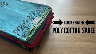 Detailed Video  Block Printed Poly Cotton Sarees  Shop on wwwfabkin [upl. by Dahsraf]