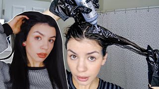 DYEING MY HAIR BLACK BROWN TO BLACK HAIR TRANSFORMATION [upl. by Nollek42]