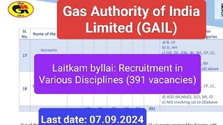 Recruitment of 391Non Executives in Various Disciplines Gas Authority of India Ltd GAIL [upl. by Dori]