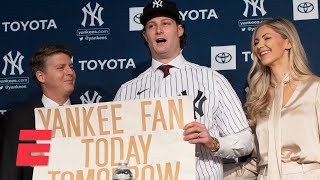 Gerrit Cole displays childhood sign while being introduced by the Yankees  MLB on ESPN [upl. by Hsihsa107]