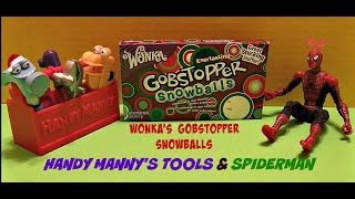 Wonka GobstoppersChristmas Edition Taste Tested with Spiderman and Handy Mannys Tools [upl. by Oisangi]