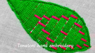 bordados a mano paso a pasoromanian stitch embroidery como bordar hojas grandes [upl. by Jeramey]