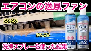 【エアコンファン掃除】くうきれい洗浄スプレーを使ってみた送風ファンカビほこり黒ずみ [upl. by Drolet63]