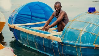 Man Transforms 4 Plastic Drums into an Amazing Boat  Start to Finish Build [upl. by Aralc698]