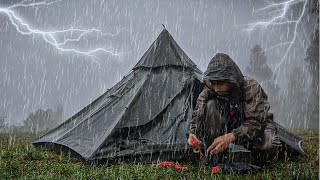 LONG SUPER HEAVY RAIN in 2 DAY NONSTOP • Solo Camping RAIN STORM amp THUNDERSTORM ALL NIGHT • ASMR [upl. by Enyamrahs560]