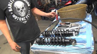 102 2004 road turd suspension rebuild fork shock change FLHT twin cam touring harley tatro machine [upl. by Tugman]