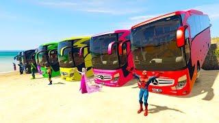 COLOR LARGE BUS on BEACH amp SUPERHERO Learn colors for kids 3D animation for babies [upl. by Kuehn245]