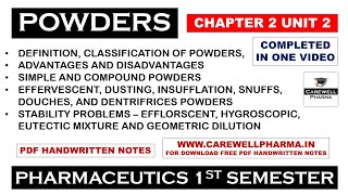 Powders complete  Chapter 2 Unit 2  Pharmaceutics 1 b pharmacy 1 semester  Carewell Pharma [upl. by Arres]