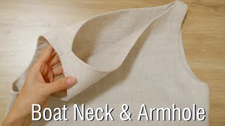 How To Sew Interfacing Boat NeckLine Combined With Armhole Neatly  Sewing techniques [upl. by Ardnoel860]