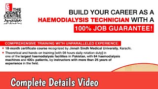 Haemodialysis Technician Course Recognized by Jinnah Sindh Medical University Karachi Free Course [upl. by Tavey13]