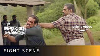 Biju Menons Fight Scene  AK Ayyappanum Koshiyum  Prithviraj Sukumaran  Amazon Prime Video [upl. by Irtimid]