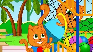 Família de Gatos  Crianças Ajudando o Pai a Sair do Ballpit Desenho Animado em Português Brasil [upl. by Jar]