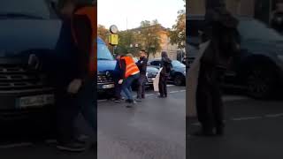 Police HELP eco protester sit in front of van blocking traffic [upl. by Cobby]