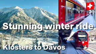 Stunning train ride through Swiss winter wonderland from Klosters to Davos  🇨🇭 Davos Switzerland [upl. by Assilak]