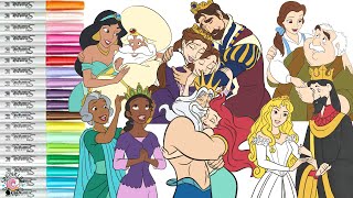 Disney Princesses with Parents Coloring Book Compilation Belle Aurora Jasmine Ariel Tiana Rapunzel [upl. by Matilde]