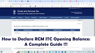 How to Declare RCM ITC Opening Balance A Complete Guide [upl. by Knoll]