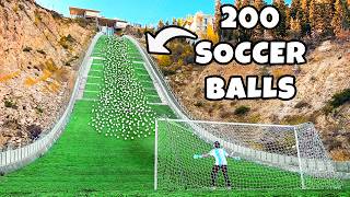 200 Soccer Balls Vs Goalie at Olympic Ski Jump [upl. by Siurtemed587]