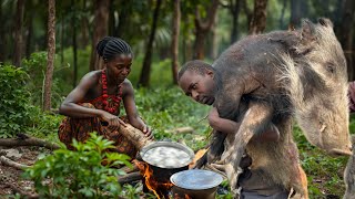 Wilderness Cooking Hadzabe Tribes Meat Preparation and Feast [upl. by Huoh]