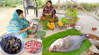 কাতলা মাছের পাতলা ঝোলকুমড়ো ফুলের বড়া আর কাঁকড়া দিয়ে বেতো শাক রান্না  fish curry [upl. by Nomolas768]