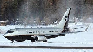 Rare Private B7377BCBBJ VPBRT landing at SamedanEngadin airport [upl. by Carley]