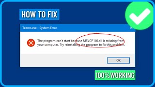 How To Fix msvcp140dll Missing Error in Windows 1011 [upl. by Attenwahs]