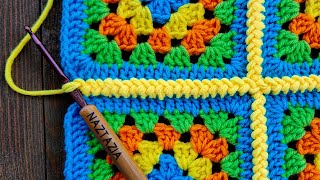 How to Connect Granny Squares with Slip Stitch Braids Method [upl. by Whiney130]