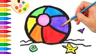 Cute Summer Beach Ball Shapes DrawingColoring and Painting for Kids [upl. by Shuping]